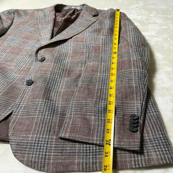 Joseph Abboud Linen Blazer Men's 44R Gray Rose Quartz Plaid Jacket Elevated Wool - Picture 9 of 11